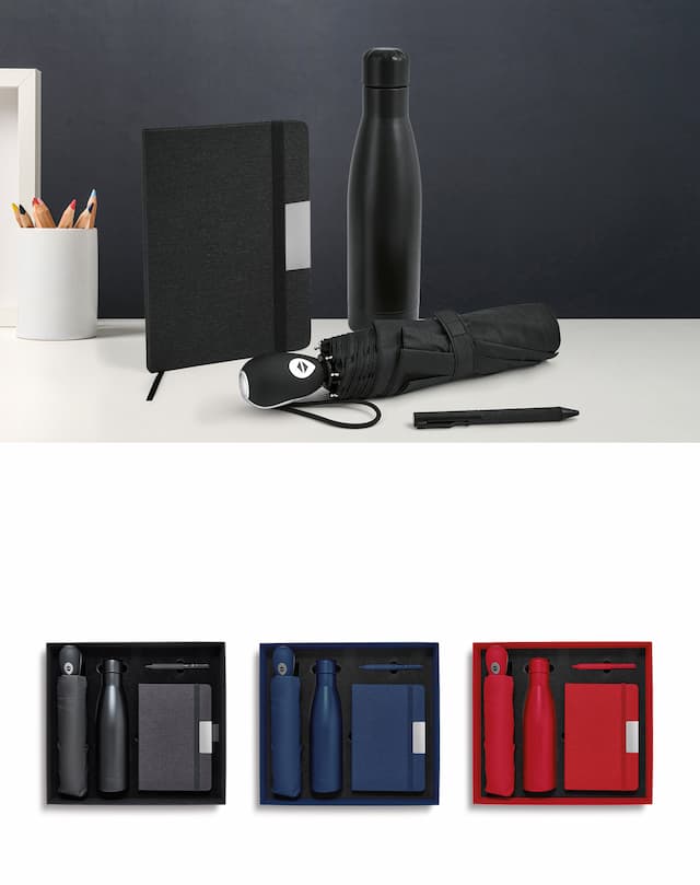 Set regalo premium: taccuino, borraccia termica e penna coordinati