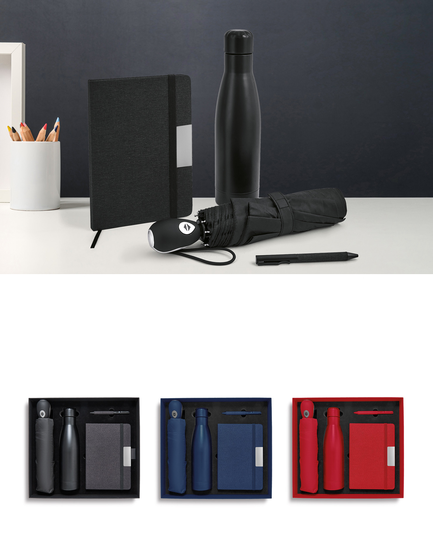 Set regalo premium: taccuino, borraccia termica e penna coordinati